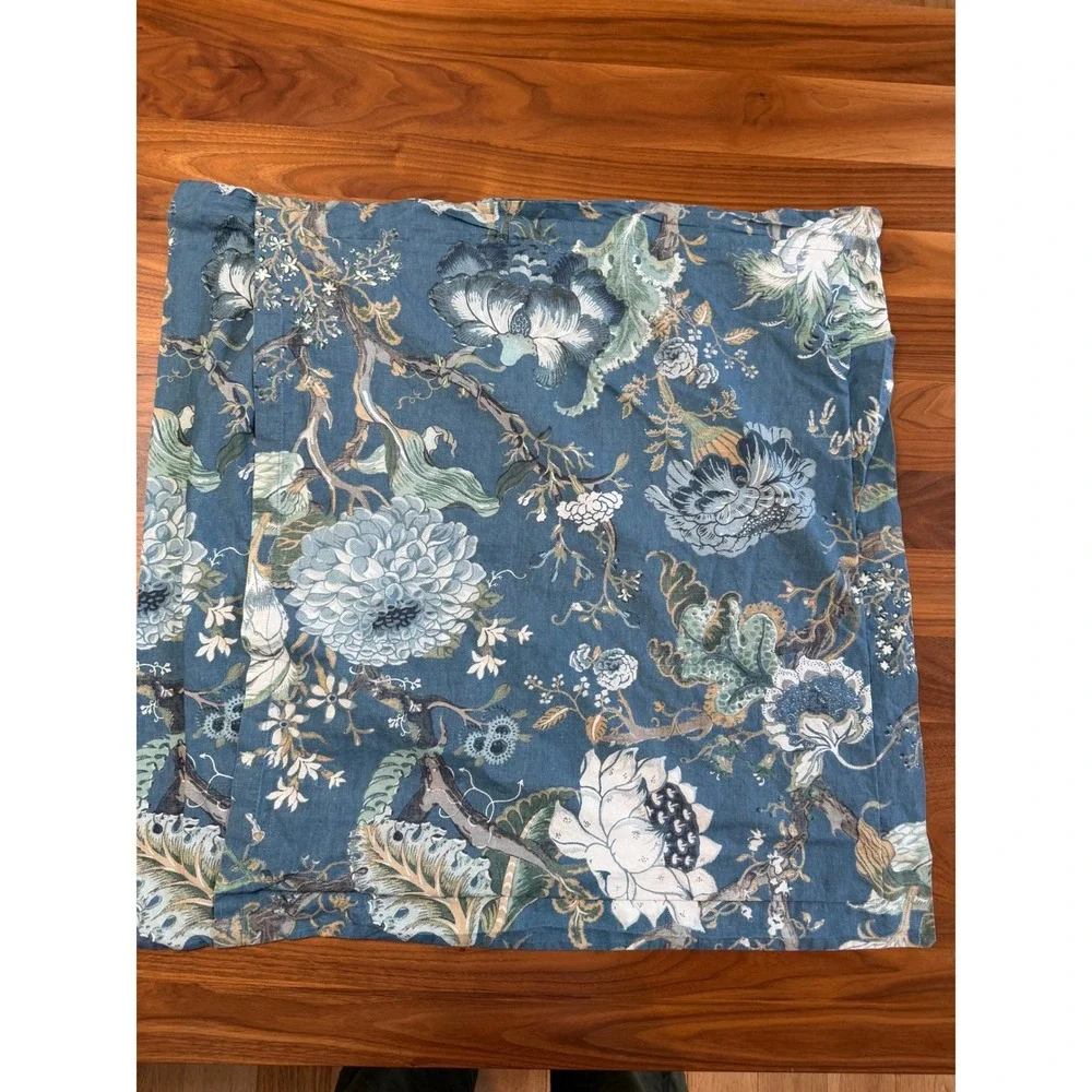 Pottery Barn Dahlia Floral Euro Sham 26x26 Set of Two Blue Multi Cotton Set of 2